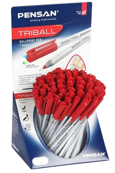Pensan Triball Ballpoint Pen Red 60 Pieces Stand