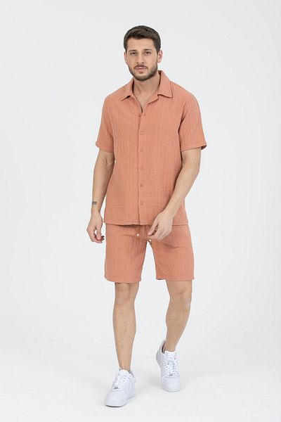 Store Casual summer outfit for men |   100% cotton shirt & shorts set
