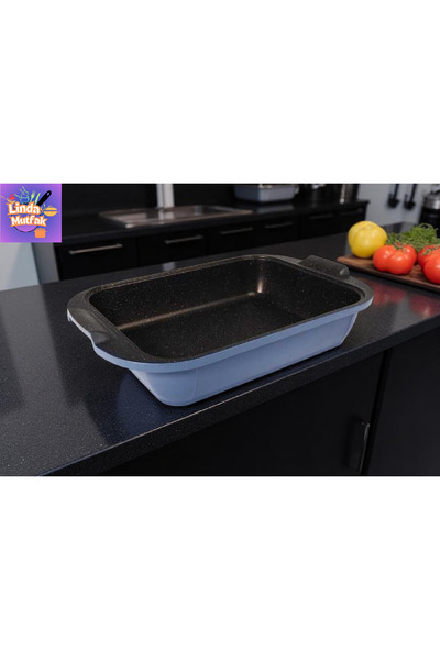 Akdeniz Kendinden Kulplu Mavi Döküm Fırın Tepsisi 31x23 Cm