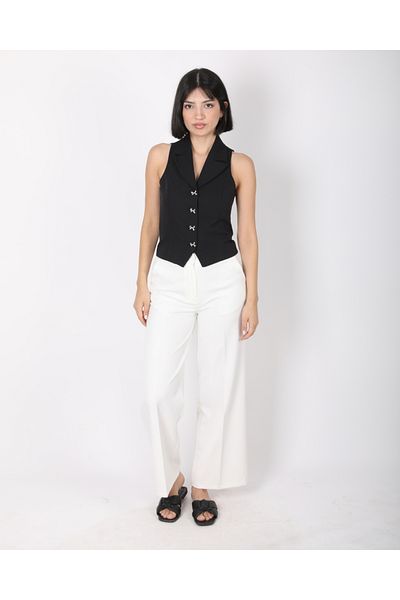 DEQ FASHION Women's Black Bow Buttoned Blazer Vest