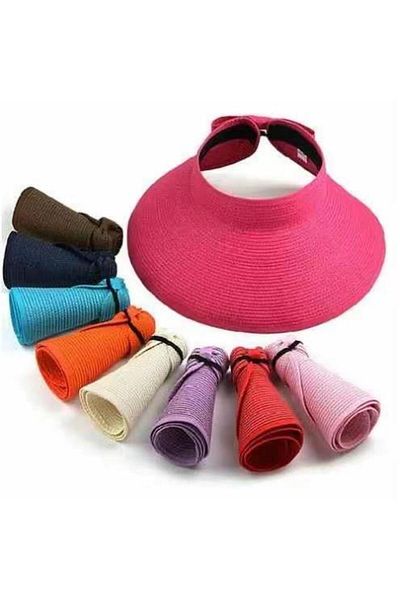 Axesoire 14624 Pălărie cu vizor din paie, cu fundă, fucsia, cu vârf deschis
