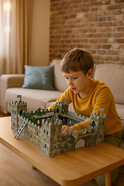 Hedef Ahşap لعبة قلعة خشبية مطلية (8 جنود)