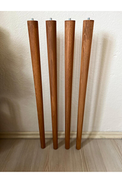 HAMADEX 65 cm Açık Meşe Konik Masa Ayağı 4'lü Set Boyalı Ahşap Bağlantı Aparatları Dahil