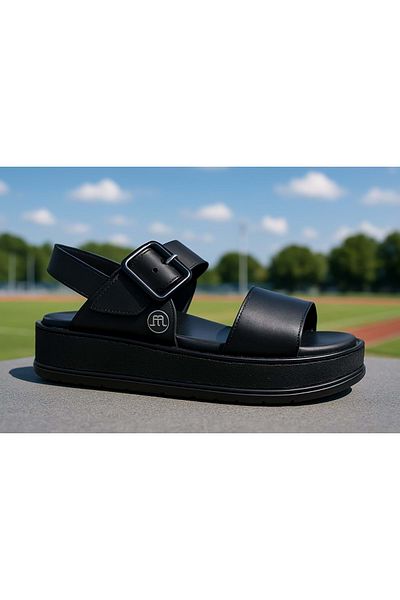 Mammamia Women's Leather Comfort Sandals D25Ys-2375 - Black - 38