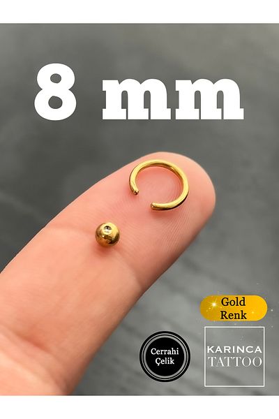 Karınca Piercing Gold Color Single Ball Ring Lip Snake Bites Septum Nose Ear Tragus Cartilage 8 mm Piercing