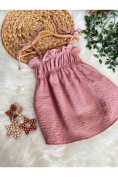 anonim Girl's Pink Thin Strap Linen Dress
