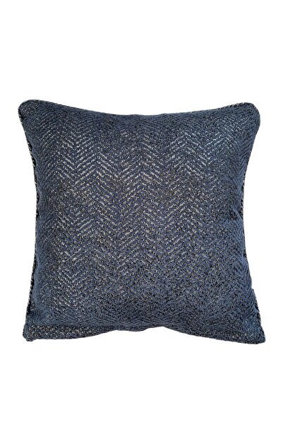 Jinju Concept Kadife Lacivert Gri Geometrik Desenli Biyeli Kare Kırlent Kılıfı