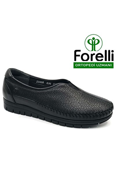 Forelli Essel Genuine Leather Orthopedic Comfort Women's Casual Shoes Black