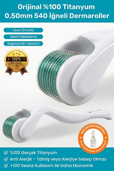 Dermapolin Original 100% Titanium 0,50mm 540 Needles 100 Uses Anti Allergic Hair & Skin Care Dermaroller