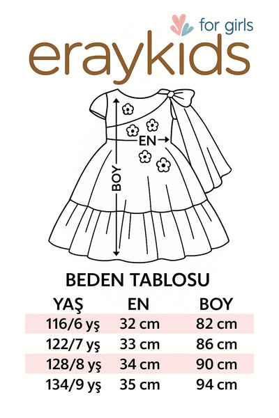 Eray Kids Kız Çocuk Uzun Abiye Elbise Çapraz Omuzlu Çiçek Detaylı 6-9 Yaş