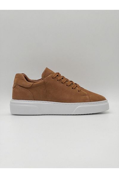 DERWARDEIN High Quality Brown Nubuck Men's Sports Shoes Genuine Leather - Casual Sneaker Model