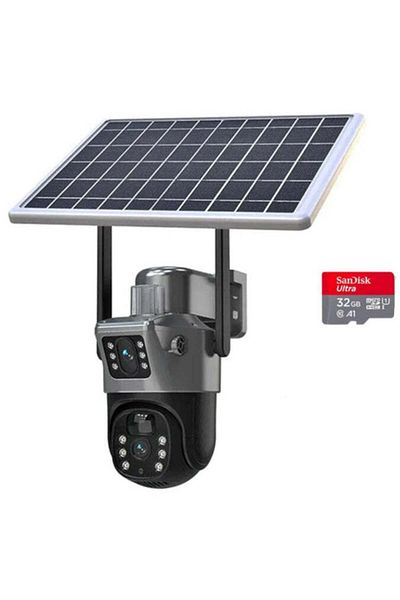Luxi Camera de Supraveghere WIFI - 4K - Doua Lentile, Panou Solar, 360°