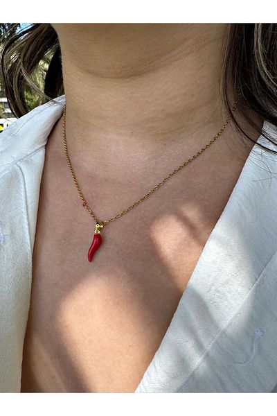 mos&more Stainless Steel Red Minimal Pepper Tip Necklace