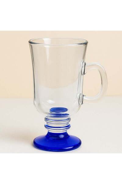 PUFO Elegant glass mug with foot Pufo Blue Queen for coffee or tea, 250 ml