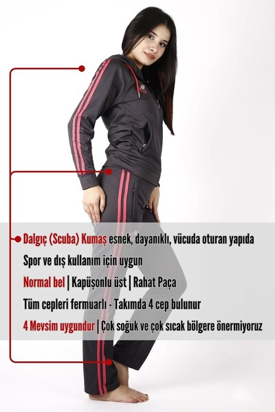 Azıcık Akıllı Γυναικεία καπνιστή φούξια ριγέ φερμουάρ με κουκούλα Diver Scuba Bottom Top Sport Tracksuit Σετ 21kestax11