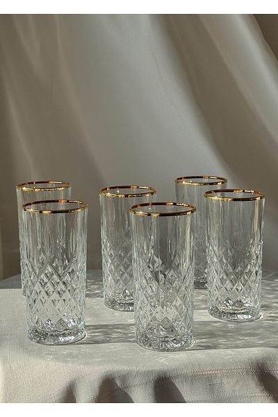 Şahika Kristal cama atılan imza Lara Gold 6-Pack Soft Drink and Water Glass 356 ml