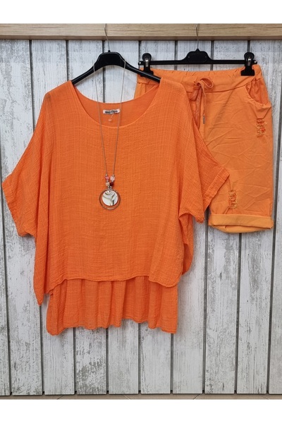 pudubutik Thin Cotton Oversize Orange Blouse Italian