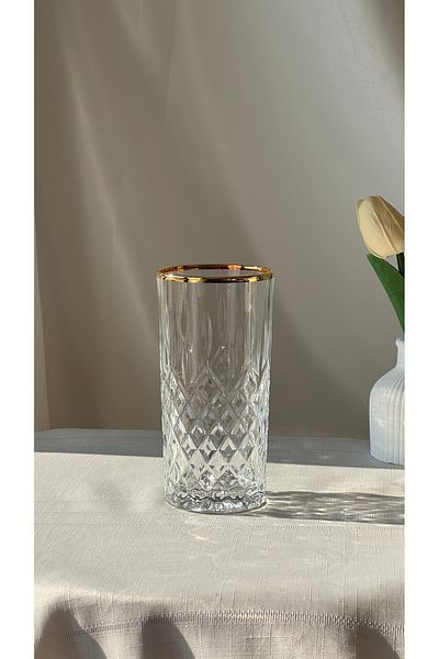Şahika Kristal cama atılan imza Lara Gold 6-Pack Soft Drink and Water Glass 356 ml