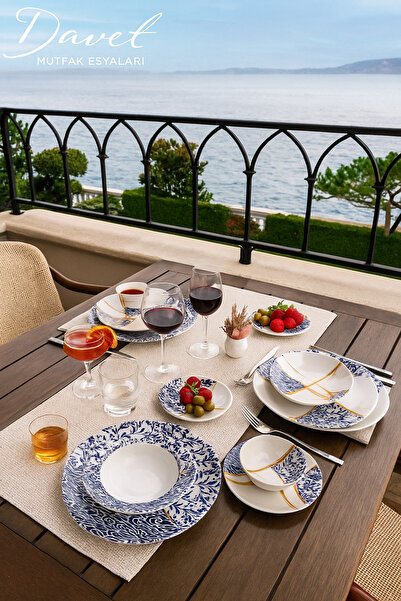 Davet Iznik 24 Parça 6 Kişilik Porselen Yemek Takımı