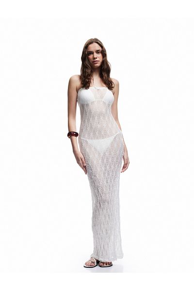 Koton Durchsichtiges, langes, trägerloses Strandkleid mit Blumenmuster