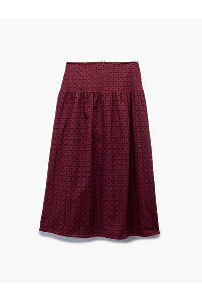 Koton X Melis Ağazat - Cotton Scalloped Embroidered Bell Cut Midi Length Flared Skirt