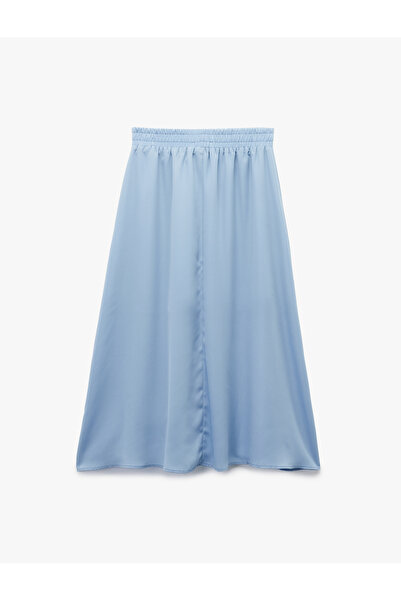 Koton Krep Kumaş Astarlı Beli Lastikli Bağlamalı Midi Kloş Etek