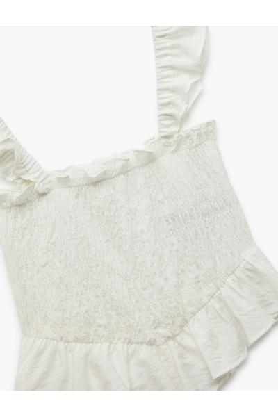 Koton Viscose Fabric Gipeli Textured Square Neck Ruffled Strap Crop Blouse