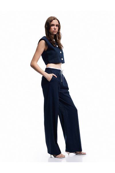 Koton Pantaloni de in cu talie dublă, cu buzunare, cu picioare largi