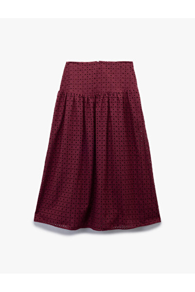 Koton X Melis Ağazat - Cotton Scalloped Embroidered Bell Cut Midi Length Flared Skirt