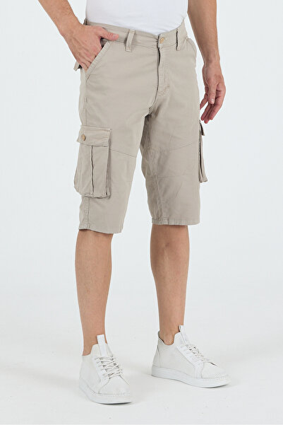 twentyfive25 Ανδρικό μακρύ σορτς Cargo με τσέπες μέχρι τη γάμπα Μπεζ Χρώμα Bermuda Capri