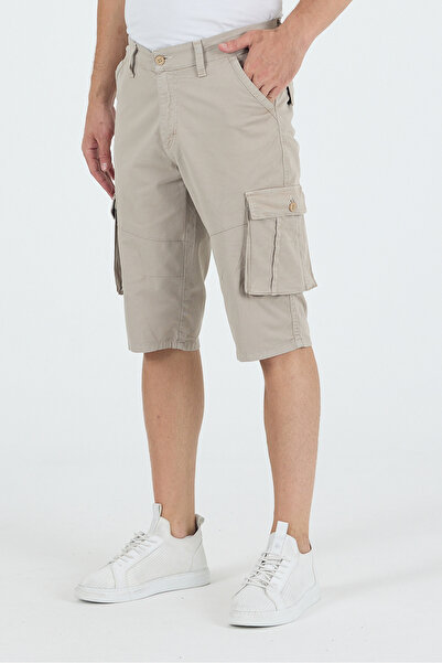 twentyfive25 Ανδρικό μακρύ σορτς Cargo με τσέπες μέχρι τη γάμπα Μπεζ Χρώμα Bermuda Capri