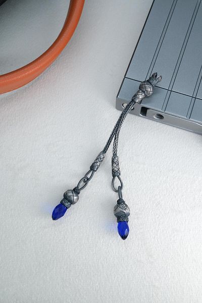 dergah tesbih Navy Blue Stone Silver Kazaziye Whip