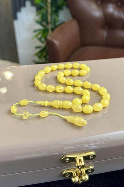 dergah tesbih Systematic Design İskender Series Yellow Fire-I Squeeze Amber Prayer Beads