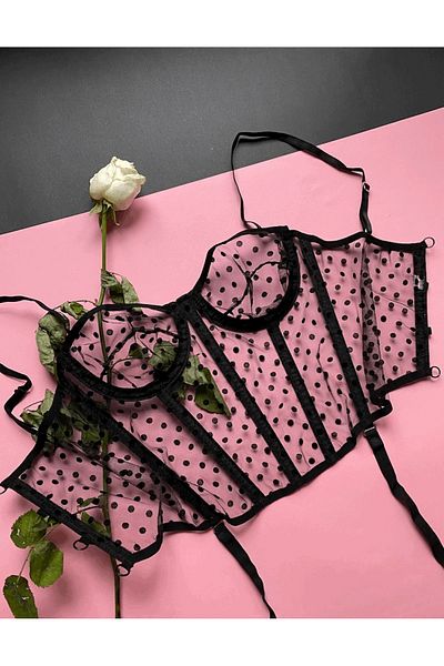 DERİN SECRET Corset vintage cu buline cu sârmă neagră pentru femei