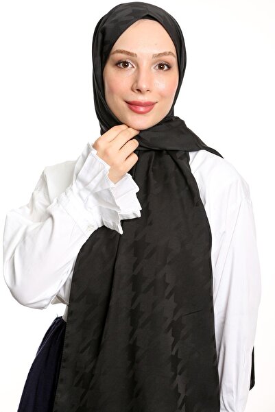 m moon scarf Houndstooth Pattern Silky Jacquard Shawl High Quality Imported Fabric & Italian Stitching " Black "