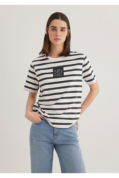 Mavi Regular Fit Minnie Mouse Printed Striped T-Shirt 1613257 -85308