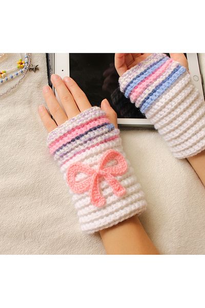TRENDİN YOLU Handmade Bowknot Winter Fingerless Model Glove Style