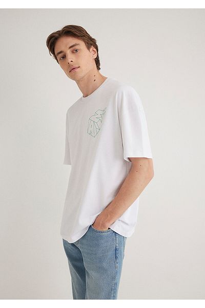 Mavi Λευκό μπλουζάκι με λογότυπο πίσω τύπωμα Oversize / Φαρδιά εφαρμογή 0610320 -602