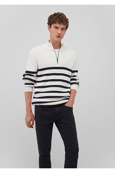 Mavi Pulover Slim Fit cu dungi albe - Semi-fermoar, Slim Fit 0710131 -70057