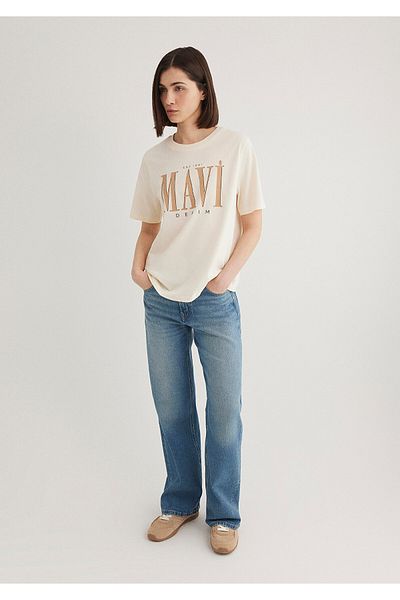 Mavi Beigefarbenes T-Shirt mit Logo-Print, normale Passform / normaler Schnitt 1611990-70008