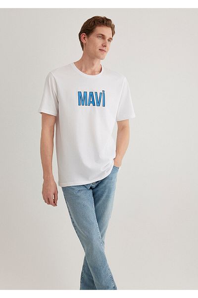 Mavi Λευκό μπλουζάκι με λογότυπο κανονική εφαρμογή / κανονική κοπή 066842-620