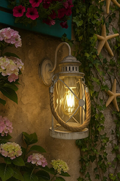 Alondan Aydınlatma Beyaz Antika Halat Desenli Aplik