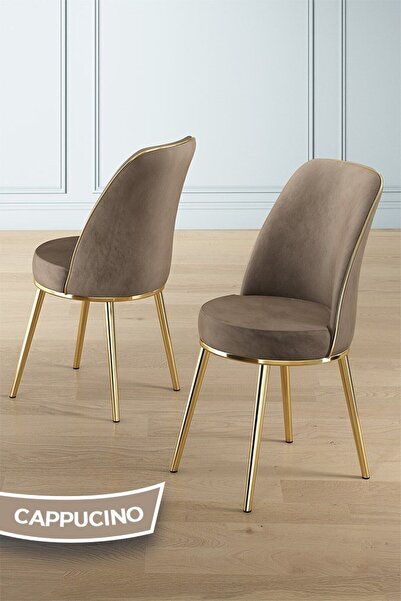 Canisa Osle Serisi 90x90 Beyaz Mutfak Masa Takımı 4 Cappucino Sandalye Gold Detay