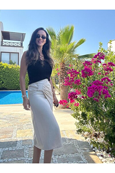 Atelier Derin Fusta înfășurată cu detaliu fundă bej