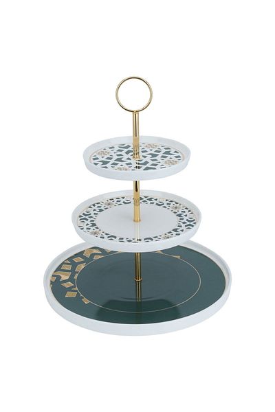 Alsaif Gallery Al Saif Gallery porcelain cake stand, 3 levels, engraved, circular - white