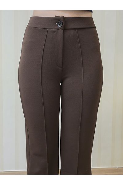 MODASPARK Brown High Waist Gathered Spanish Leg Women's Palazzo Trousers