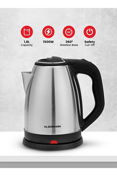 Olsenmark غلاية كهربائية سعة 1.8 لتر - 1500 واط، قاعدة دوارة 360 درجة، إيقاف ...