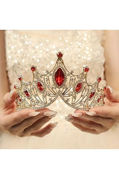 GlassySKY Crown with Stones Wedding Bridal Henna Birthday Graduation Party Stage Photography Hair Accessory