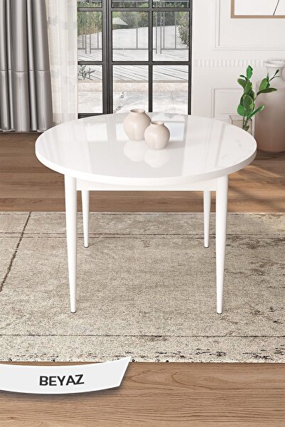 Canisa Mita Serisi 90x90 Yuvarlak Beyaz Mutfak Masası