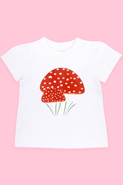 Bubuga Tricou cu mânecă scurtă cu imprimeu ciuperci albe pentru fetiță